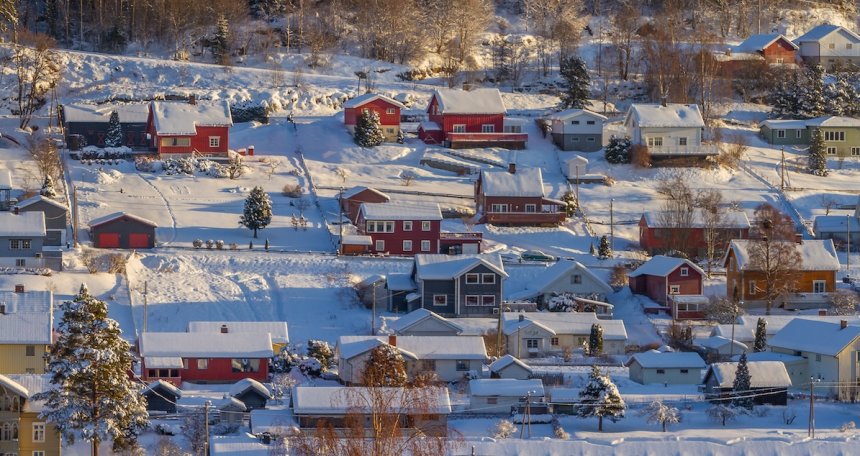 bebyggelse, vinter, snø Foto Mostphotos