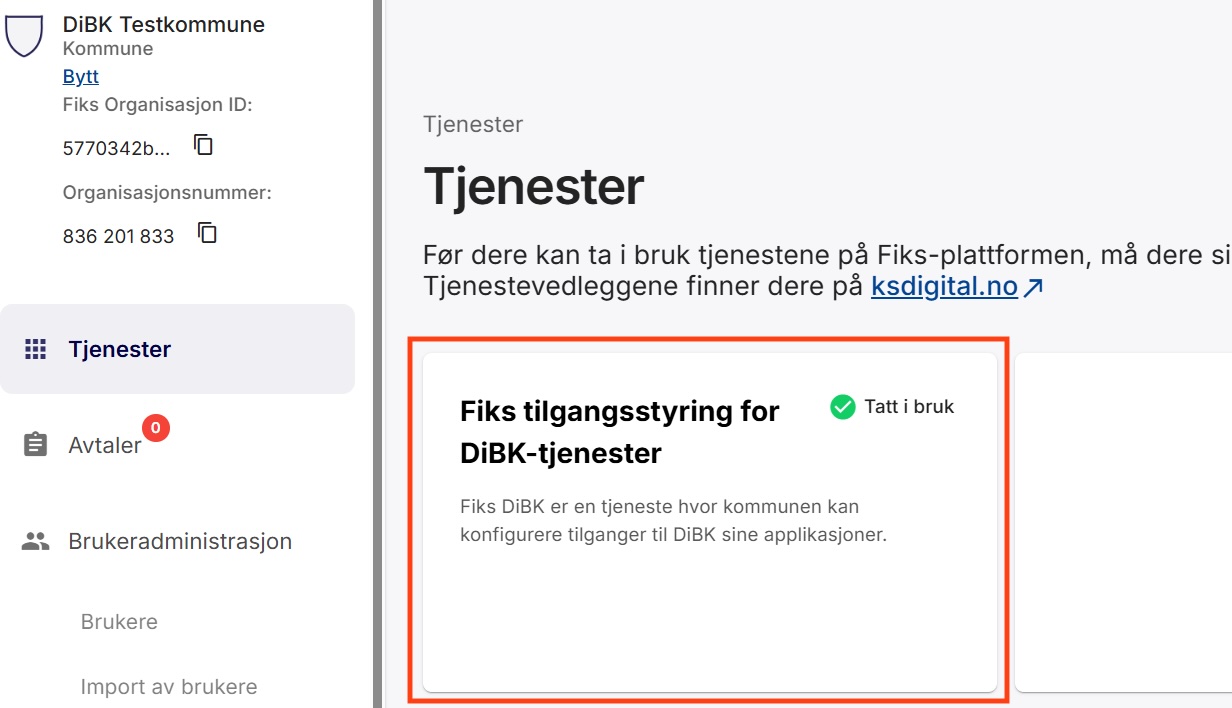 Steg 4: Vel Fiks tilgangsstyring for Dibk-tenester