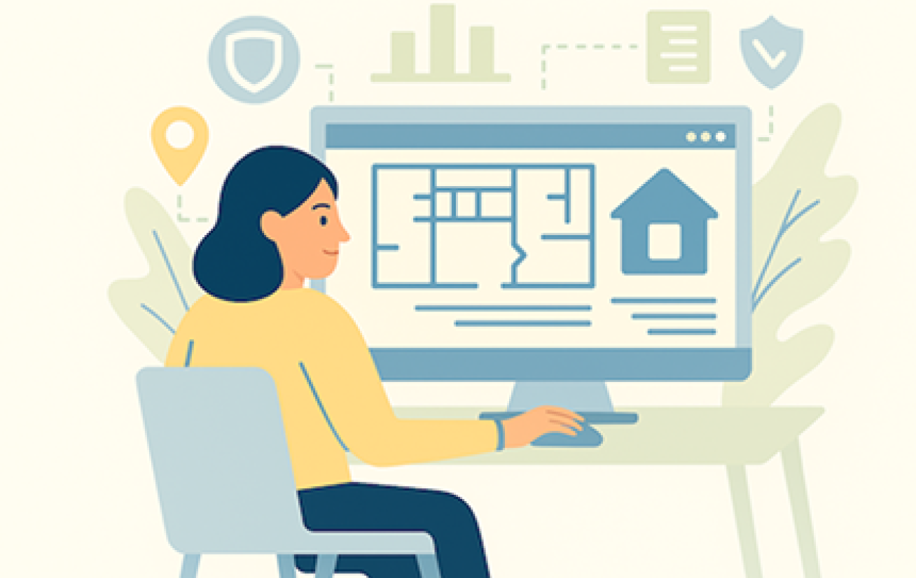 illustrasjonsbilde av person som vurderer tegninger på en skjerm. Bildet er laget med kunstig intellingens